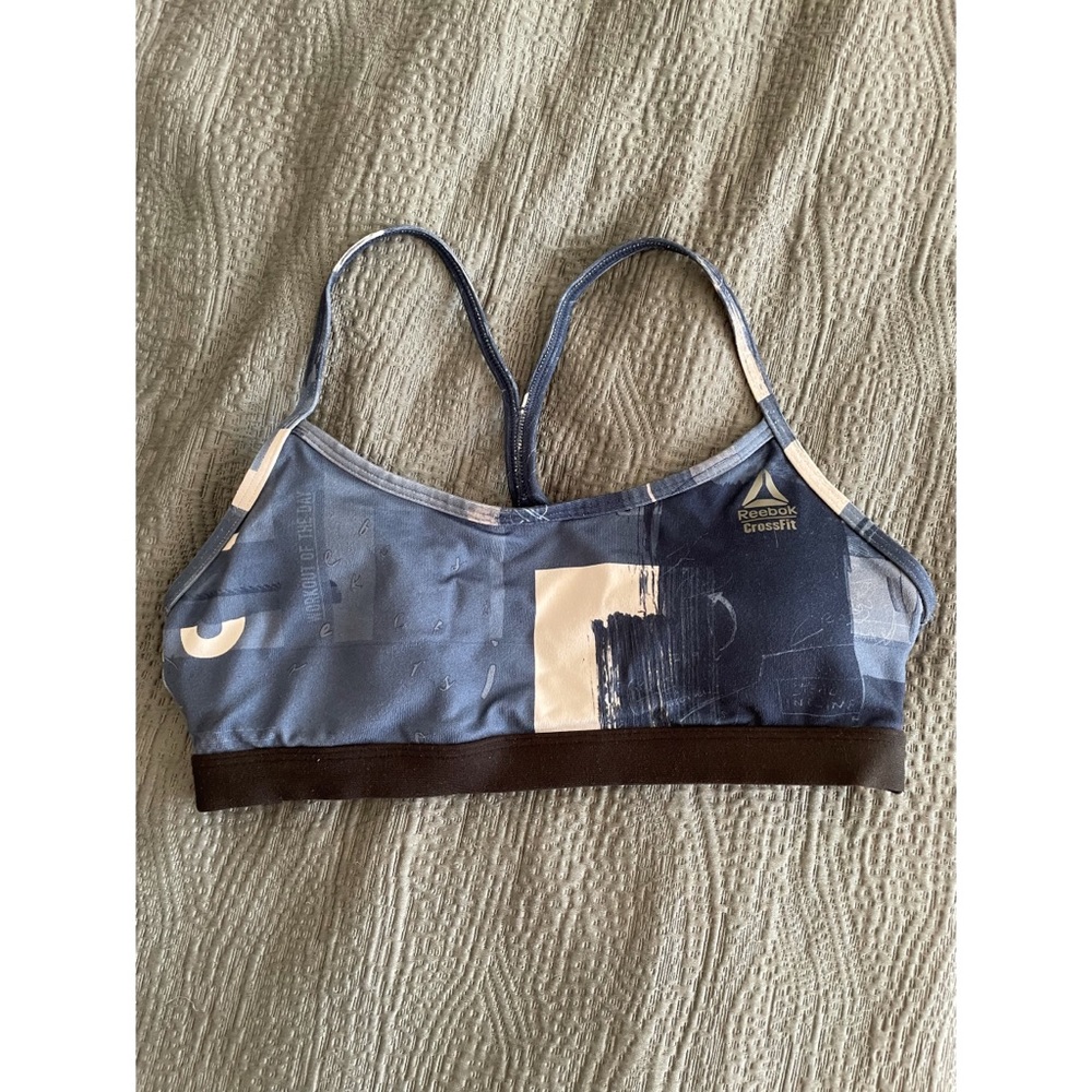 REEBOK CROSSFIT Blue Patterned Racerback Sports Bra (Sz M)